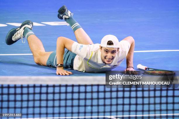 France's Ugo Humbert celebrates winning the ATP Open 13 final tennis match against Bulgaria's Grigor Dimitrov on February 11, 2024 in Marseille,...