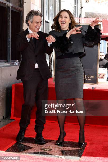 Mark Ruffalo and Jennifer Garner attend as actor Mark Ruffalo is honored with a star on The Hollywood Walk of Fame on February 08, 2024 in Hollywood,...