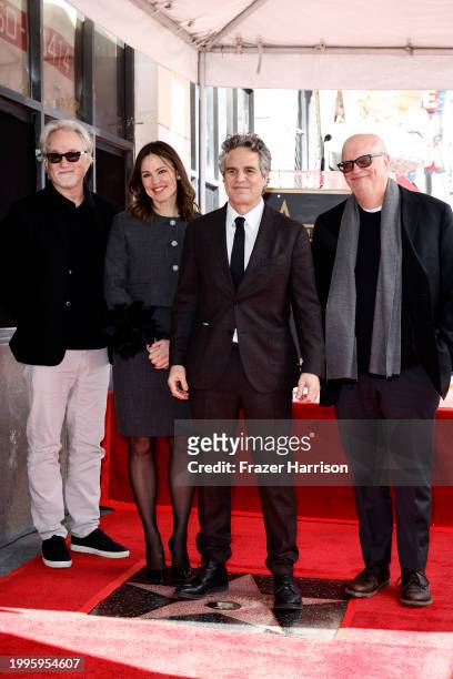 David Fincher, Jennifer Garner, Mark Ruffalo and Timothy McNeil attend as actor Mark Ruffalo is honored with a star on The Hollywood Walk of Fame on...
