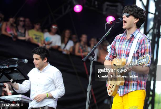 Rostam Batmanglij and Ezra Koenig of Vampire Weekend perform during Lollapalooza 2009 at Grant Park on August 9, 2009 in Chicago, Illinois.