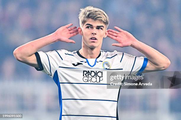 Charles De Ketelaere of Atalanta celebrates after scoring a goal during the Serie A TIM match between Genoa CFC and Atalanta BC - Serie A TIM at...