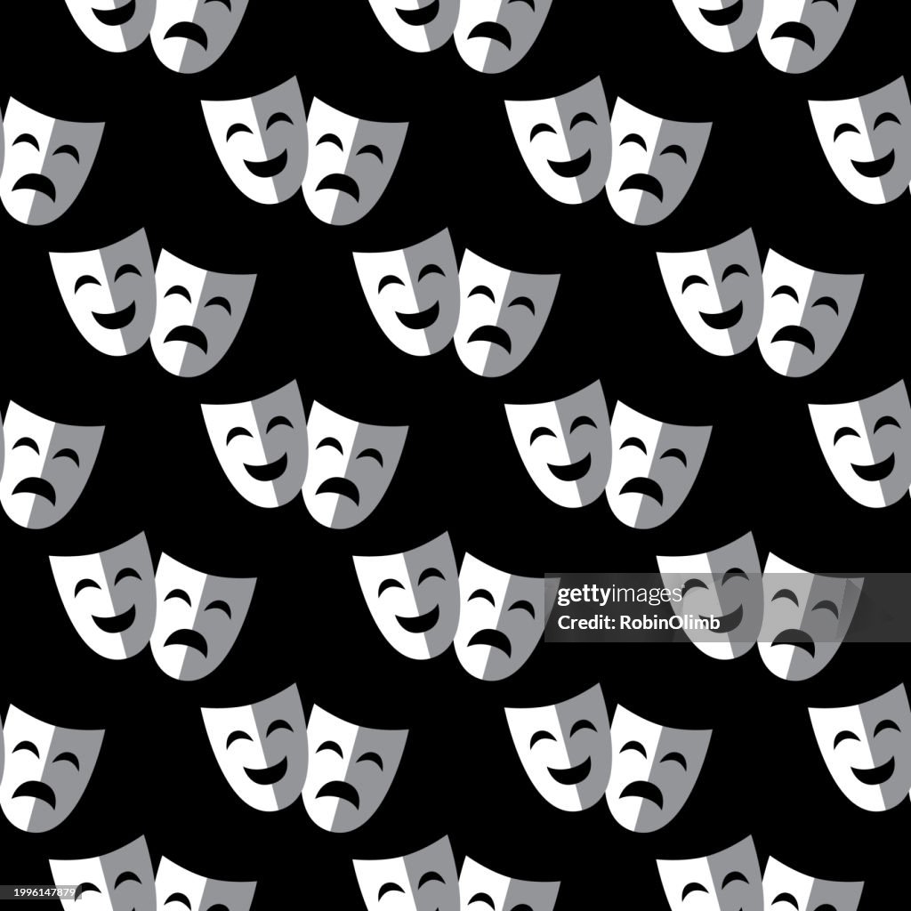 Comedy Pattern Comedy And Tragedy Masks Black Background Seamless Pattern High-Res ...