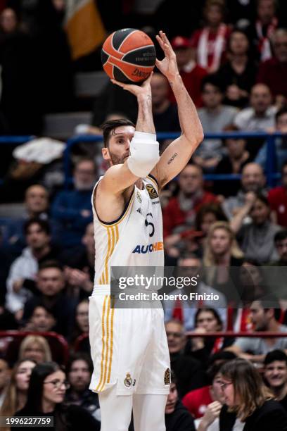 Rudy Fernandez of Real Madrid shoots during the Turkish Airlines EuroLeague Regular Season Round 26 match between EA7 Emporio Armani Milan and Real...