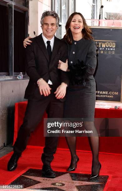 Mark Ruffalo and Jennifer Garner attend as actor Mark Ruffalo is honored with a star on The Hollywood Walk of Fame on February 08, 2024 in Hollywood,...