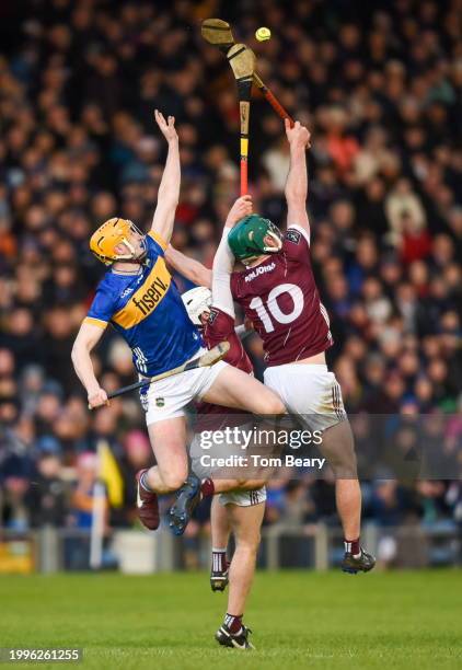 Tipperary , Ireland - 11 February 2024; Mark Kehoe of Tipperary in action against Gavin Lee of Galway during the Allianz Hurling League Division 1...