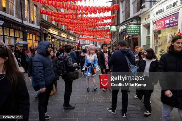 Young womoan dressed up as an animated character as people gather to celebrate the Chinese New Year of the Dragon in Chinatown on 10th February 2024...
