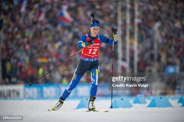 Khrystyna Dmytrenko of Ukraine in action during the Women 10 km Pursuit at the IBU World Championships Biathlon Nove Mesto na Morave on February 11,...