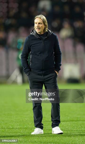 Davide Nicola, head coach of Empoli FC, is watching the Serie A TIM match between US Salernitana 1919 and Empoli FC in Salerno, Italy, on February 9,...