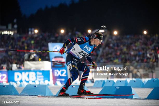 Fabien Claude of France in action during the Men 12.5 km Pursuit at the IBU World Championships Biathlon Nove Mesto na Morave on February 11, 2024 in...