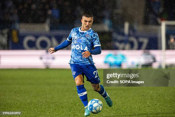 Gabriel Strettezza seen in action during the Serie B match between Como 1907 and Brescia at Stadio Comunale G. Sinigaglia. Final score; Como 1907 1-0...