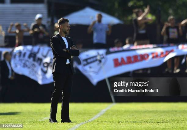 Martin Demichelis coach of River Plate looks on during a Copa de la Liga 2024 group A match between Deportivo Riestra and River Plate at Estadio...