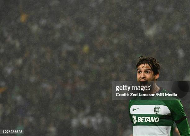 Francisco Trincao of Sporting celebrates after scoring a goal during the Liga Portugal match between Sporting CP and Sporting Braga at Estadio Jose...