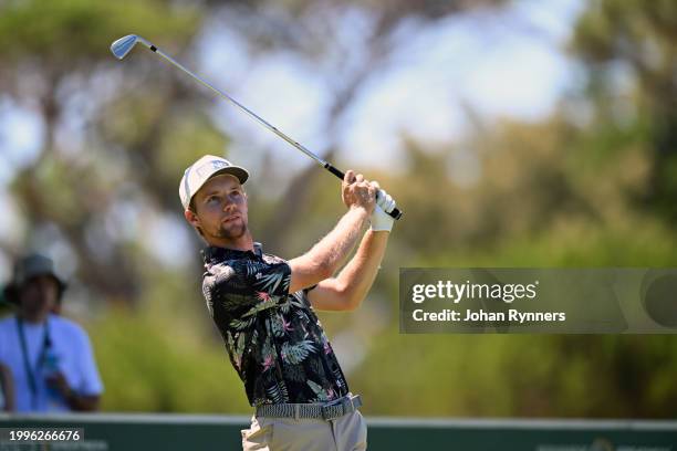 Rasmus Neergaard-Petersen from Denmark plays his shot from the eight tee during day four of the Bain's Whisky Cape Town Open at Royal Cape Golf Club...