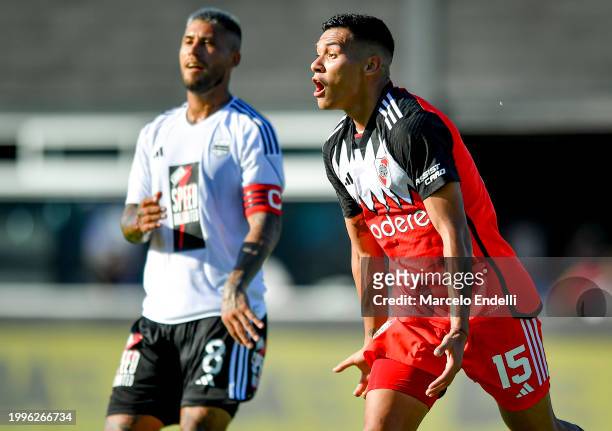 Marcelo Herrera of River Plate celebrates after scoring the team's third goal during a Copa de la Liga 2024 group A match between Deportivo Riestra...