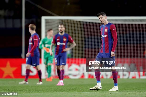 Robert Lewandowski of FC Barcelona disappointed during the LaLiga EA Sports match between FC Barcelona v Granada at the Lluis Companys Olympic...