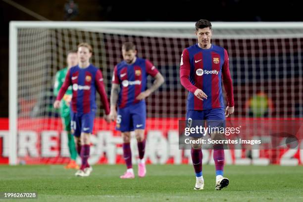 Robert Lewandowski of FC Barcelona disappointed during the LaLiga EA Sports match between FC Barcelona v Granada at the Lluis Companys Olympic...