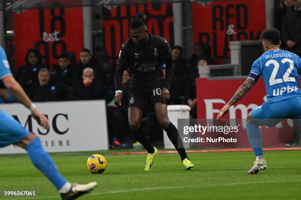 Rafael Leao of AC Milan is playing during the Italian Serie A football match between AC Milan and SSC Napoli at the Giuseppe Meazza San Siro Stadium...