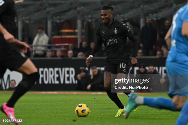 Rafael Leao of AC Milan is playing during the Italian Serie A football match between AC Milan and SSC Napoli at the Giuseppe Meazza San Siro Stadium...