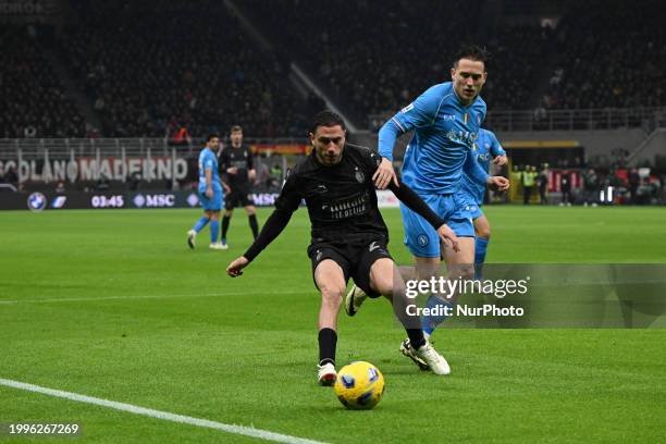 Davide Calabria of AC Milan is playing during the Italian Serie A football match between AC Milan and SSC Napoli at Giuseppe Meazza San Siro Stadium...