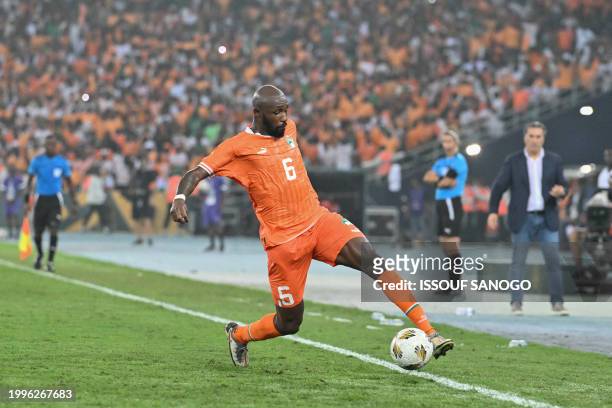Ivory Coast's midfielder Seko Fofana controls the ball during the Africa Cup of Nations 2024 final football match between Ivory Coast and Nigeria at...