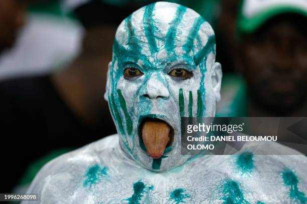 Nigeria supporter reacts during the Africa Cup of Nations 2024 final football match between Ivory Coast and Nigeria at Alassane Ouattara Olympic...