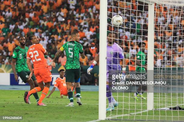 Ivory Coast's forward Sebastien Haller scores his team's second goal during the Africa Cup of Nations 2024 final football match between Ivory Coast...