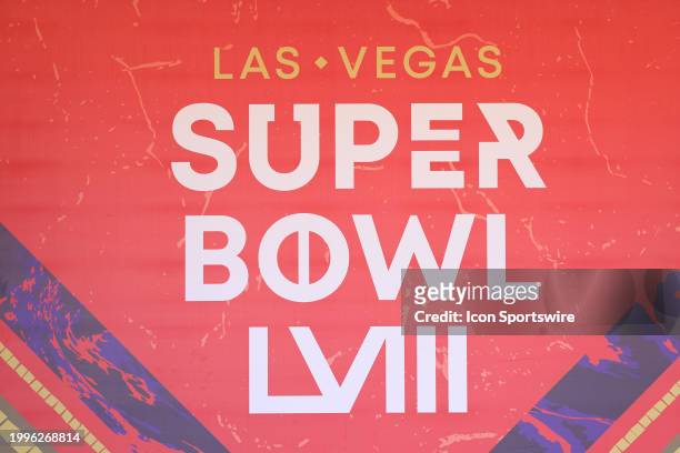 General view of the Super Bowl logo prior to Super Bowl LVIII between the Kansas City Chiefs and the San Francisco 49ers on February 11 at Allegiant...