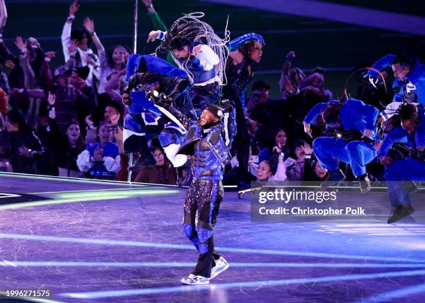 Usher performs at the Apple Music Super Bowl LVIII Halftime Show held at Allegiant Stadium on February 11, 2024 in Paradise, Nevada.