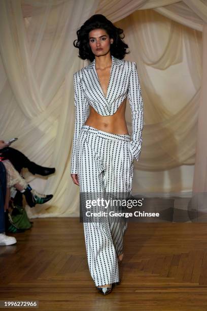 Model on the runway at Christian Cowan RTW Fall 2024 as part of New York Ready to Wear Fashion Week held at the Harmonie Club on February 11, 2024 in...