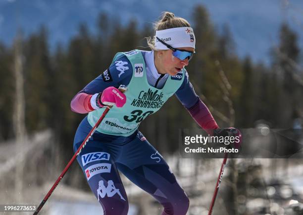 Erin Bianco of USA competes during the qualification round of Women's 1.3km Sprint race at the COOP FIS Cross Country World Cup, on February 10 in...