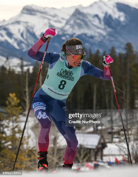 Rosie Brennan of USA competes during the qualification round of Women's 1.3km Sprint race at the COOP FIS Cross Country World Cup, on February 10 in...