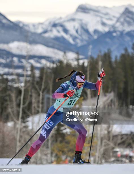 Emma Albrecht of USA competes during the qualification round of Women's 1.3km Sprint race at the COOP FIS Cross Country World Cup, on February 10 in...