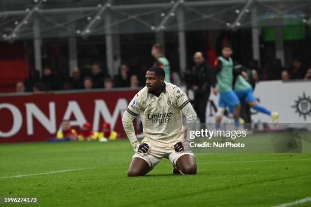 Mike Maignan of AC Milan is playing during the Italian Serie A football match between AC Milan and SSC Napoli at the Giuseppe Meazza San Siro Stadium...