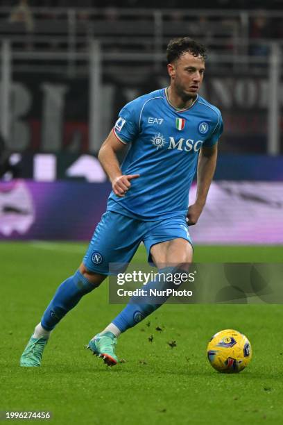 Amir Rrahmani of SSC Napoli is playing during the Italian Serie A football match between AC Milan and SSC Napoli at the Giuseppe Meazza San Siro...