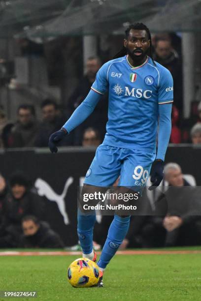 Frank Anguissa of SSC Napoli is playing during the Italian Serie A football match between AC Milan and SSC Napoli at Giuseppe Meazza San Siro Stadium...