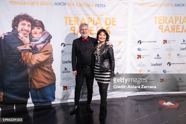 Gaizka Urresti and Elisa Mugica attend the Madrid premiere of "Terapia De Parejas" at Cine Palacio de la Prensa on February 08, 2024 in Madrid, Spain.