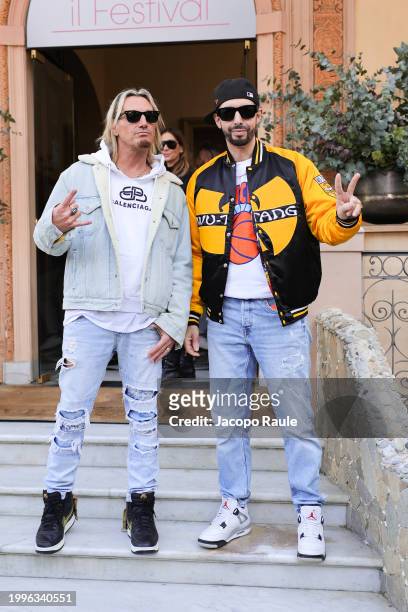Emanuele Busnaghi and Francesco Stranges of Gemelli Diversi arrive at the "Oltre Il Festival" project by RadioMediast during the 74th Sanremo Music...