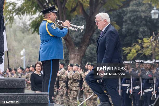 President Frank-Walter Steinmeier is placing a wreath on the statue of Makarios III, the first President of Cyprus, in Nicosia, Cyprus, on February...