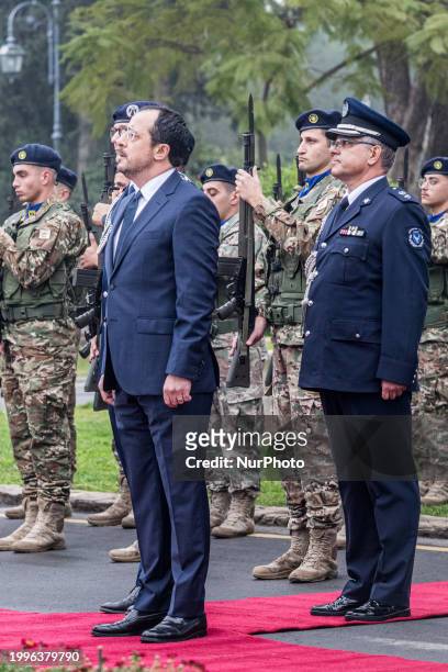 Nikos Christodoulides is seen during the visit in Nicosia, Cyprus, on February 12, 2024. The President of Germany, Frank-Walter Steinmeier, is...