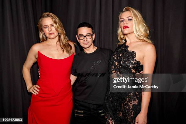 Alicia Silverstone, Christian Siriano, and Busy Philipps attend the Christian Siriano Fall/Winter 2024 Fashion Show at The Plaza Hotel on February...