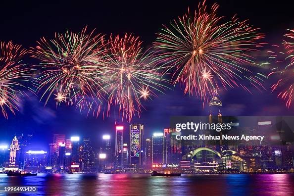 Spring Fireworks Fireworks in celebration of the Spring Festival illuminate the sky ...