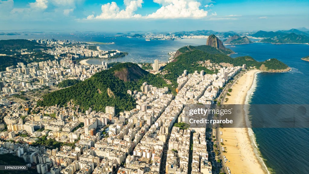Copacabana neighborhood and beach on a sunny day