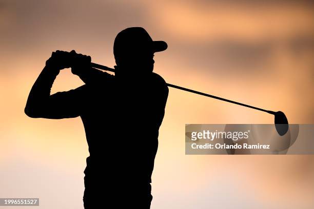 Camilo Villegas of Colombia plays his shot from the 13th tee during the first round of the WM Phoenix Open at TPC Scottsdale on February 08, 2024 in...