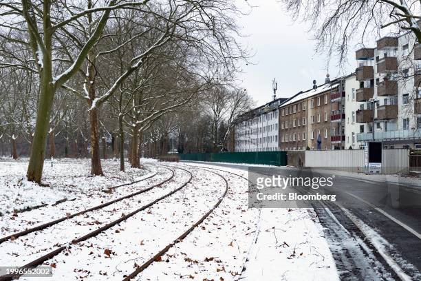 Rail lines leading to the closed Vallourec SACA pipe plant in Düsseldorf, Germany, on Friday, Jan. 19, 2023. In some cases, Germany's industrial...