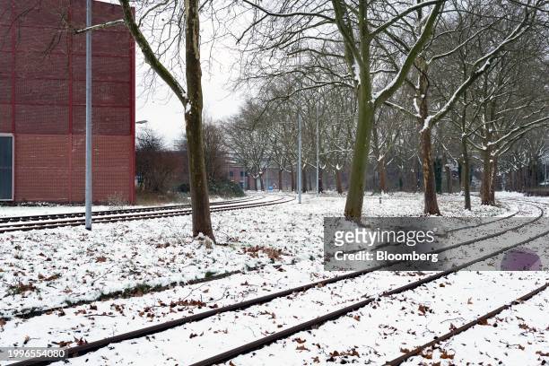 Rail lines at the closed Vallourec SACA pipe plant in Düsseldorf, Germany, on Friday, Jan. 19, 2023. In some cases, Germany's industrial downshift is...