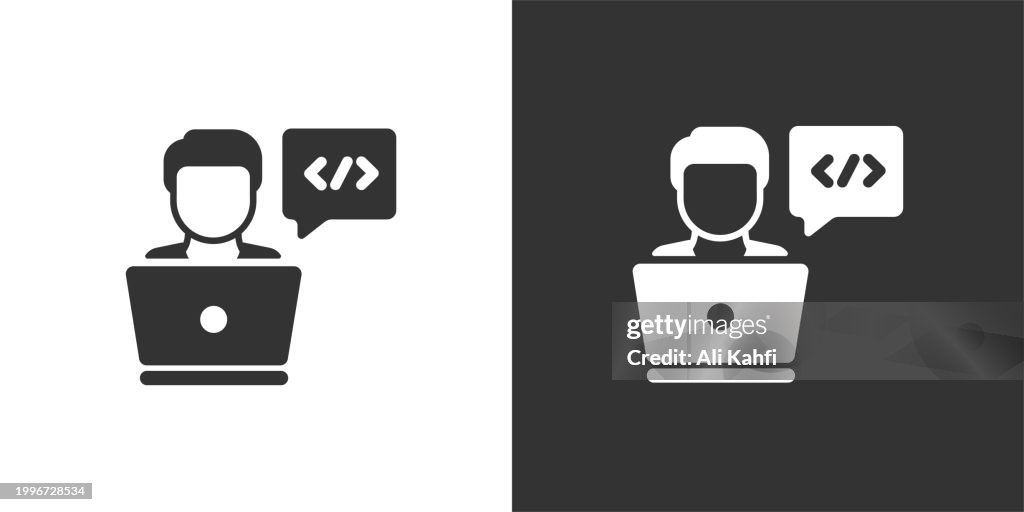 Coding icon. Solid icon that can be applied anywhere, simple, pixel perfect and modern style