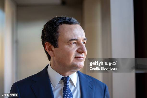 Albin Kurti, Kosovo's prime minister, following a Bloomberg Television interview in London, UK, on Monday, Feb. 12, 2024. Kurti stood by new...