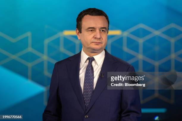 Albin Kurti, Kosovo's prime minister, during a Bloomberg Television interview in London, UK, on Monday, Feb. 12, 2024. Kurti stood by new regulations...