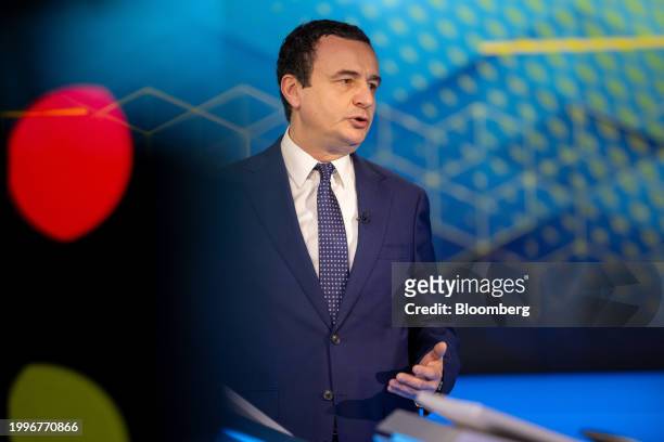 Albin Kurti, Kosovo's prime minister, speaks during a Bloomberg Television interview in London, UK, on Monday, Feb. 12, 2024. Kurti stood by new...