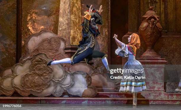 Dancers perform during the photocall for Birmingham Royal Ballet's "The Sleeping Beauty" at The Mayflower Theatre on February 8, 2024 in Southampton,...